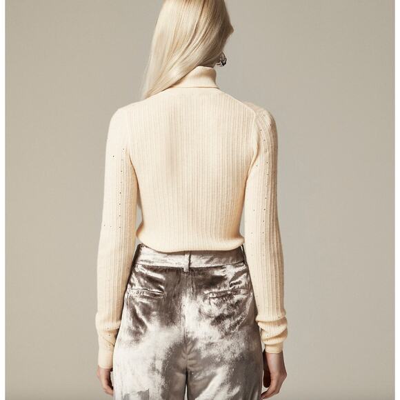 NEW J.Crew Featherweight Cashmere Turtleneck Sweater Rhinestones Buttercream 2X - Picture 5 of 16